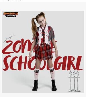 Spooktacular Creations Zombie Schoolgirl Costume Girls Medium 8-10 Halloween NEW